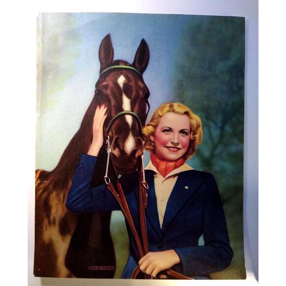 Lovely Lady Horse Art Print Vintage 1940s Lithograph Women Equestrian Artwork - Picture 2 of 8